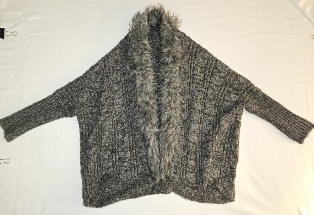 Xoxo Brand Cardigan Fur Trim Open Front Sweater Size Small *see Pictures*